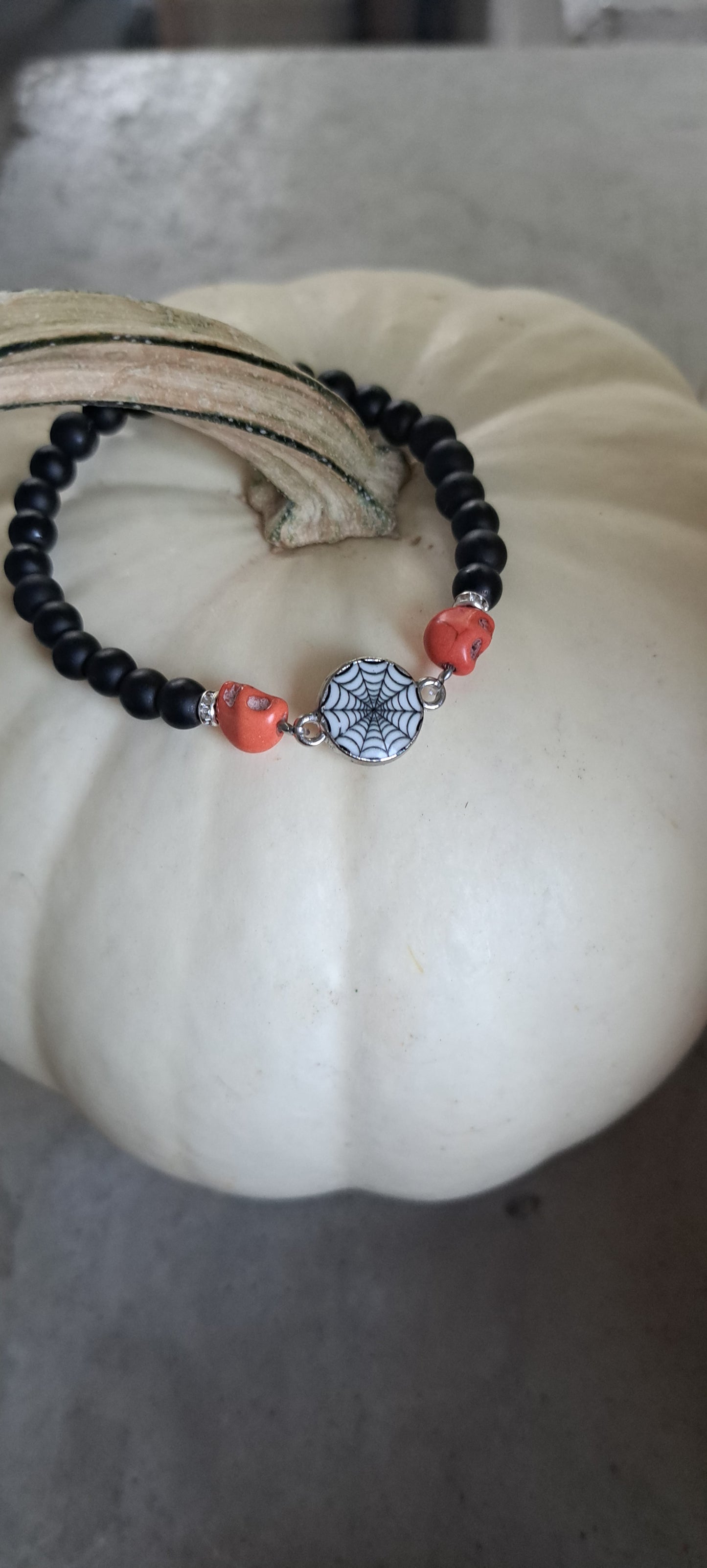 Bracelet Orange skull and spider web