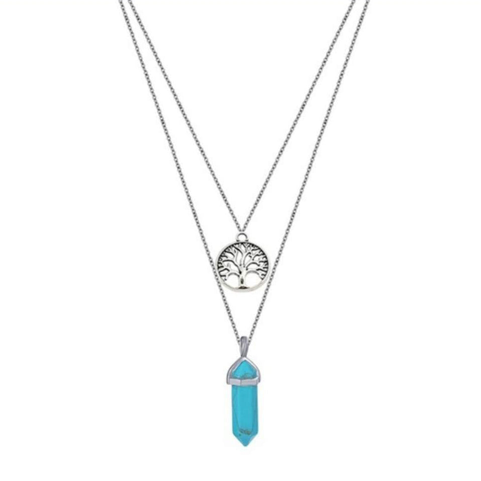 Blue Turquoise Pendant With Tree Charm