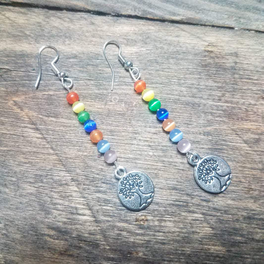 Chakra Earrings with Tree of Life Charm