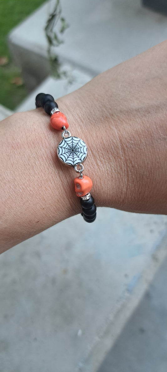 Bracelet Orange skull and spider web