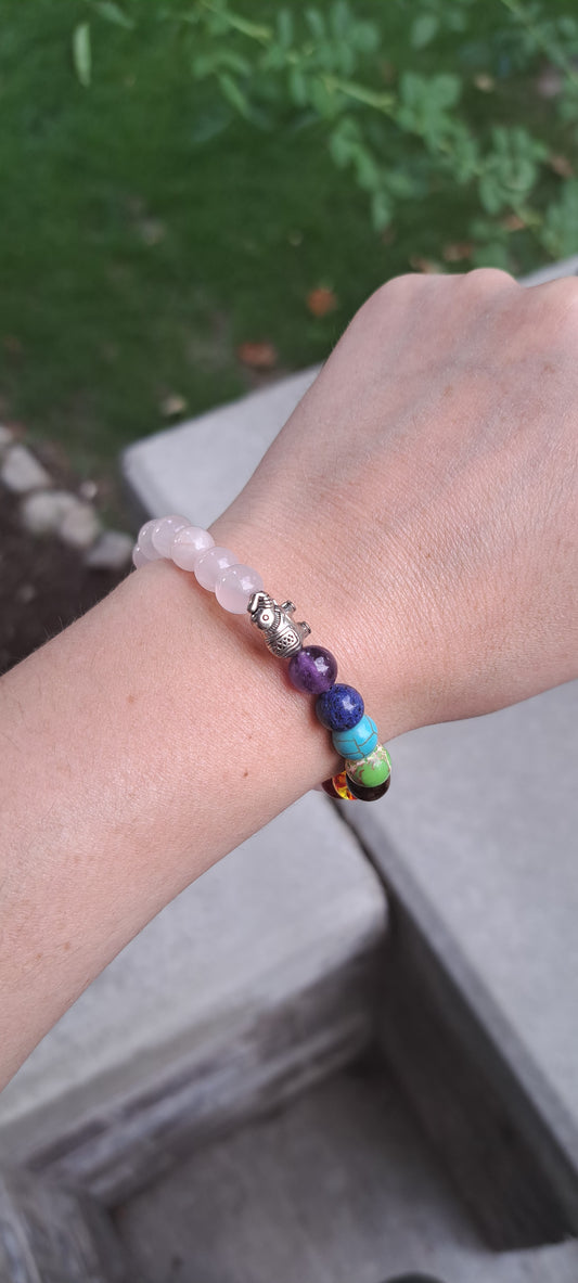 Rose Quartz charka bracelet with elephant