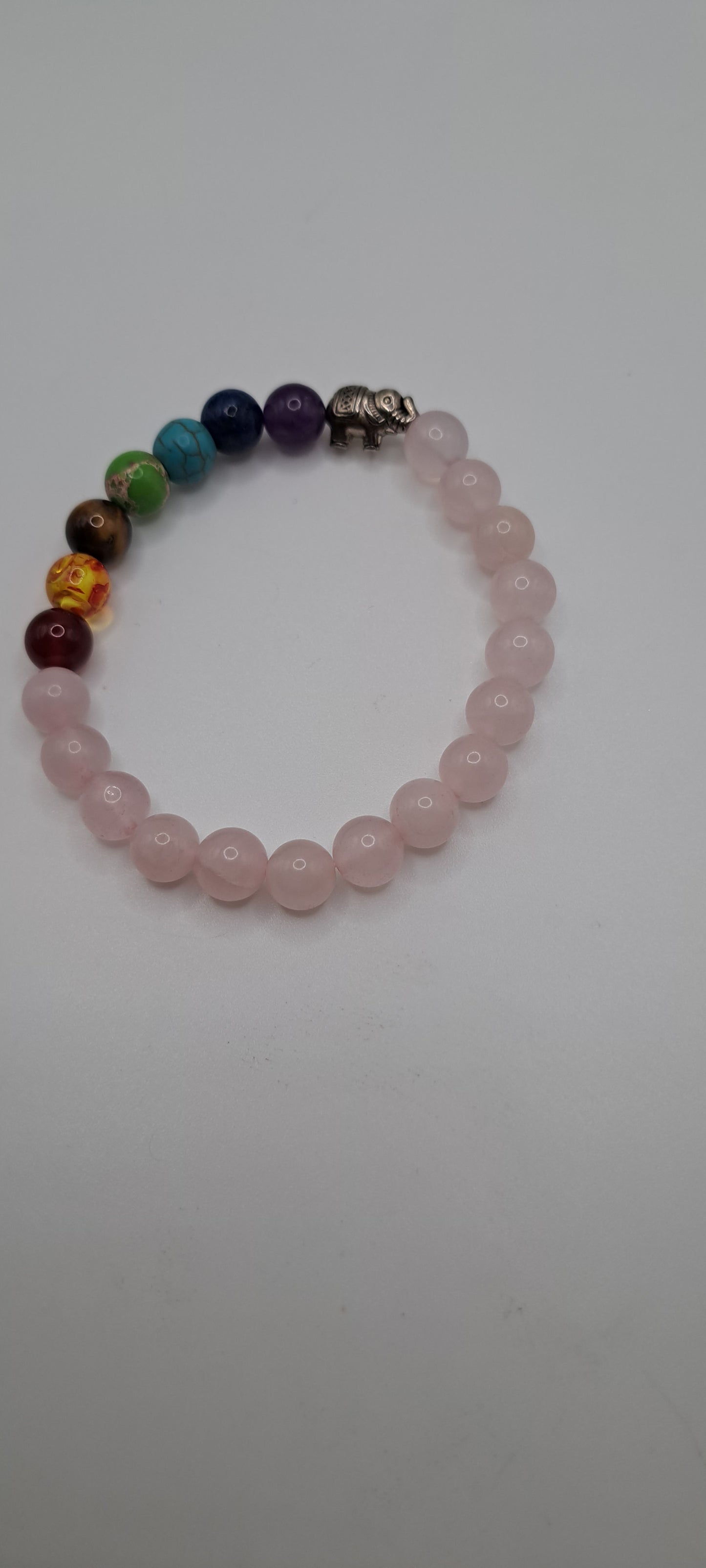 Rose Quartz charka bracelet with elephant