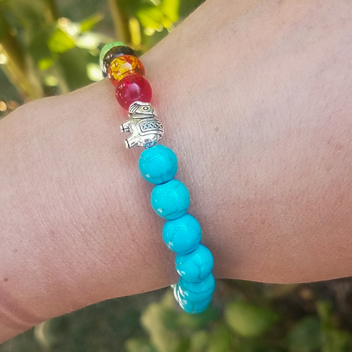 Turquoise Charka Bracelet With Elephant Charm