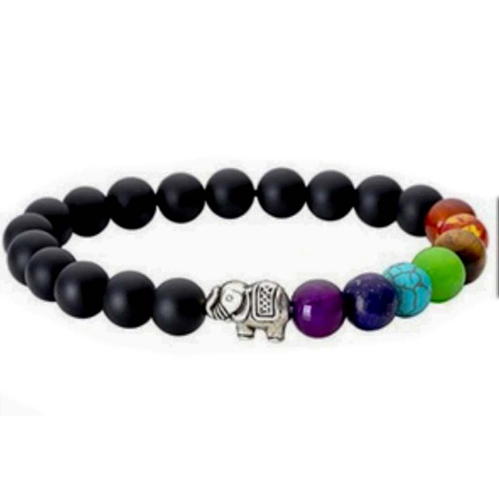 Black Chakra Bracelet with Elephant Charm