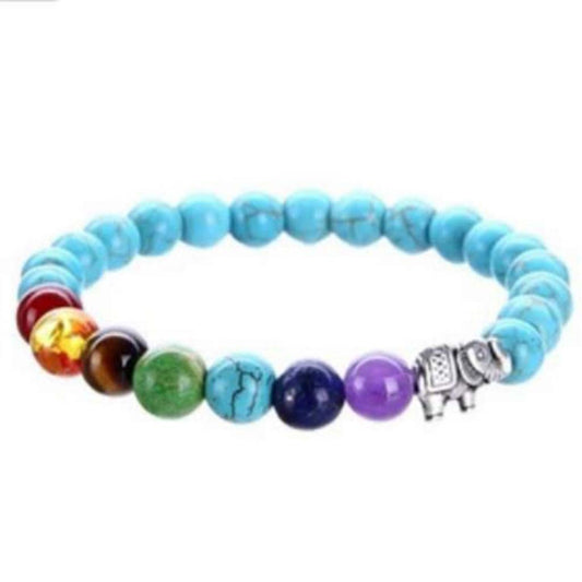 Turquoise Charka Bracelet With Elephant Charm