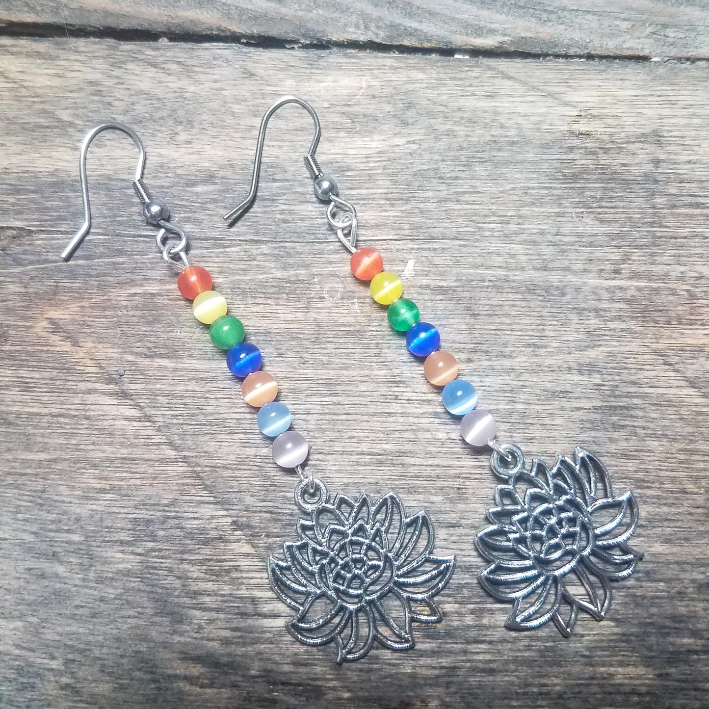 Chakra Earrings with Lotus Flower Charm