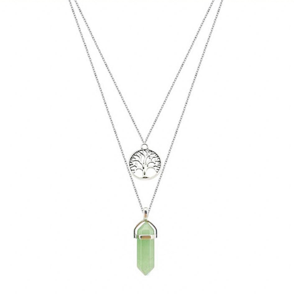 Green Aventurine Pendant With Tree Charm